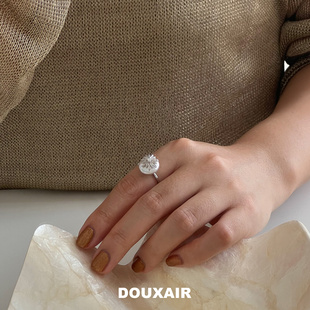 天然巴洛克纽扣珍珠戒指小雏菊镶钻圆形通体s925银戒圈开口可调