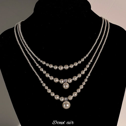家渐变珍珠项链925银锁骨链