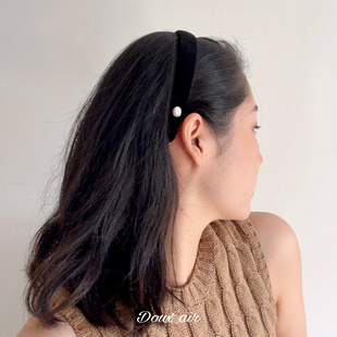丝绒质感发卡复古百搭夹 DouxAir黑色绒布发箍巴洛克珍珠点缀韩版