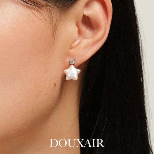 Doux Air天然星星珍珠耳钉s925银微镶锆耳饰小众设计高级感耳环女