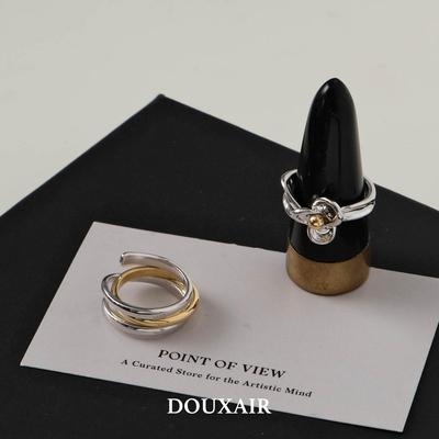 DOUXAIR三环缠绕戒指拼色玫瑰花卉指环叠戴时尚高级感食指戒女