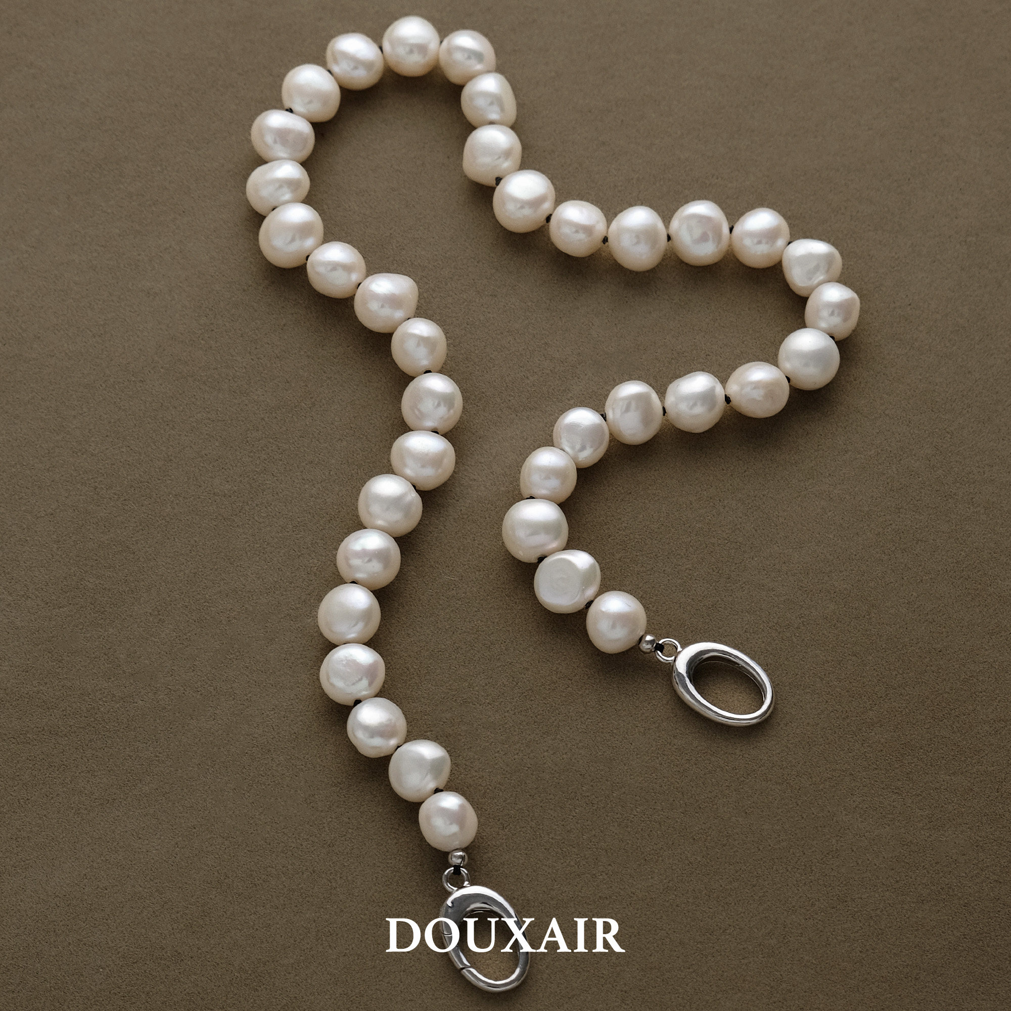 「天然巴洛克珍珠」项链纯银扣异形9-10串珠打结经典毛衣链复古