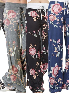 欧美风春季瑜伽裤印花低腰阔腿裤长裤trousers women Yoga pants