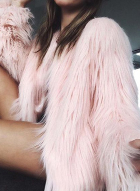 Faux Fur Fashion Top大码女装仿皮草时尚气质短款纯色保暖外套