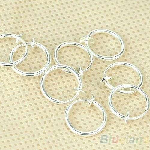 new style 8pcs punk clip on fake piercing nose lip hoop ring