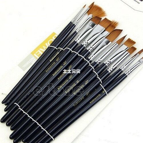 12 nylon hair paint brush set artist watercolor acrylic oil