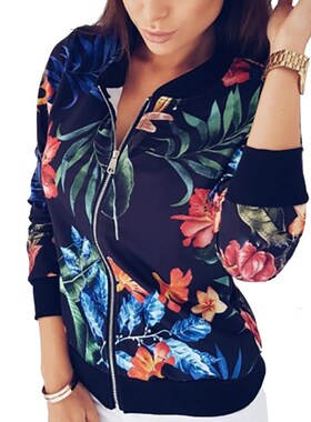 2019春季新品女装欧洲站时尚印花长袖修身外套women Loose coat