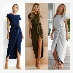 women summer long maxi dress Cotton casual plus size连衣长裙