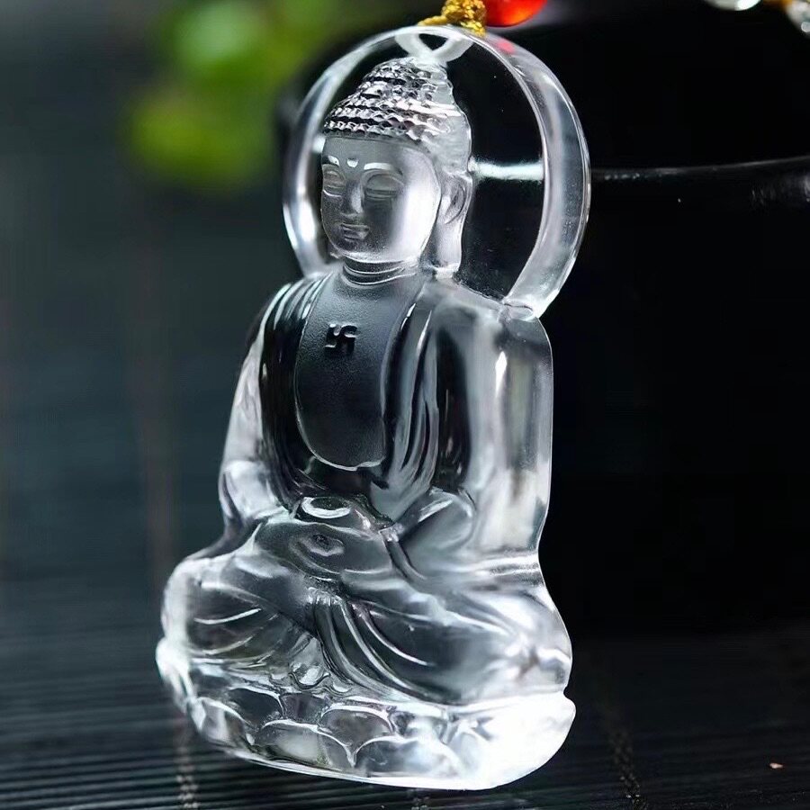 天然白水晶立体雕刻大日如来吊坠项坠/吊坠