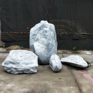 仿真石头定制 仿真玻璃钢大石头景观石道具造景假石头装饰 水泥灰
