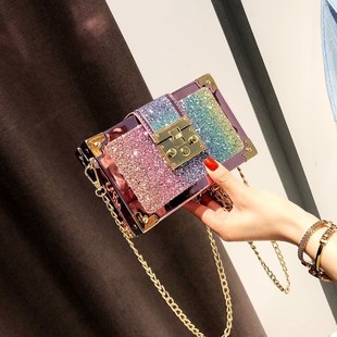 women chain shoulder bags ladies sequins box bag girl clutch