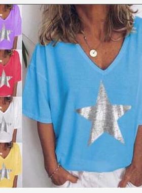 2021 Women's T-shirt v-neck dress big size 5xl胖mm休闲女T恤