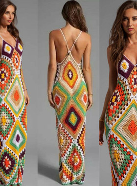 Handmade Crochet Beach Wedding Long Dress Squares SexyBikini