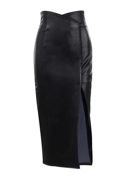 200斤外贸特大码女装速卖通亚马逊欧美风开叉高腰显瘦黑皮半身裙