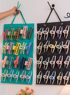 抓夹收纳神器壁挂带家用宿舍女儿童发饰收纳挂袋鲨鱼夹发夹展示架