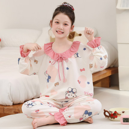 女童睡衣春秋季长袖薄款云朵棉卡通公主风小女孩中大童儿童家居服
