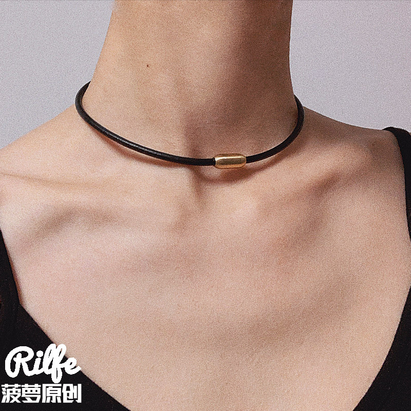 Choker3mm小众手工牛皮项链