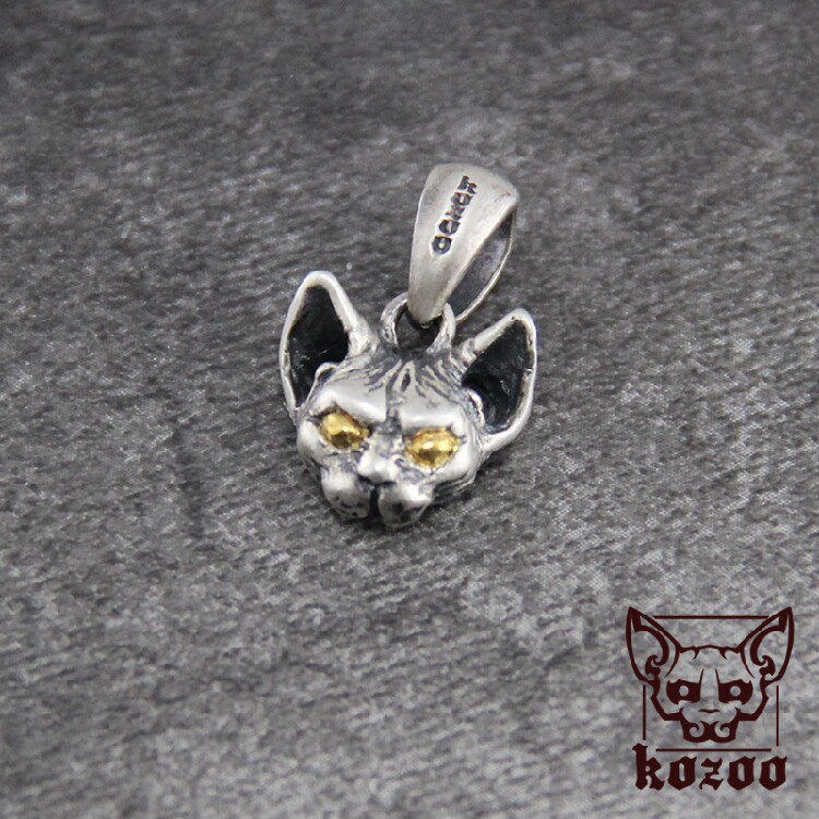 kozoo工作室原创斯芬克斯项链无毛猫挂坠吊坠首饰s925纯银错金银