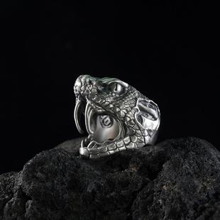 kozoo原创设计破败巨蛇戒指925纯银饰蛇年限定新品先锋暗黑首饰