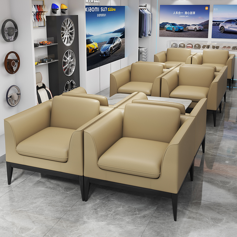 真皮洽谈沙发组合咖啡厅接待会客休闲沙发茶几商场休息区酒店商务