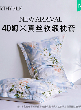 WORTHY SILK/华氏蚕人桑蚕丝真丝软缎枕套活性印花宽边枕套伴手礼