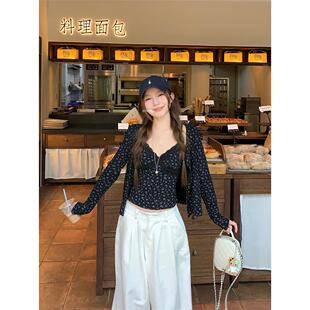 绝美漂亮套装bm风蕾丝碎花吊带背心女早秋长袖防晒开衫上衣两件套
