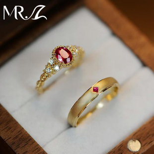 Z先生925银培育红宝石戒指简约刻字定制情侣对戒时尚高级小众设计