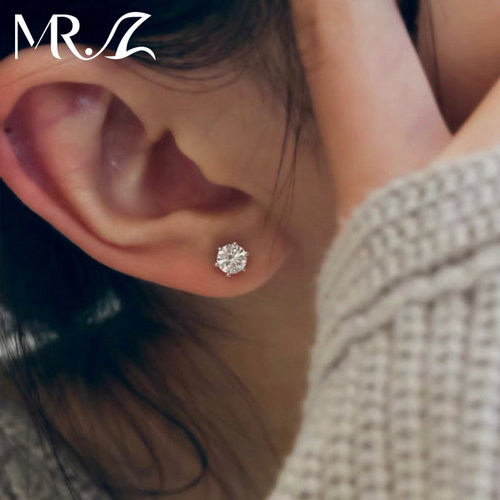 925银培育钻石单钻耳钉