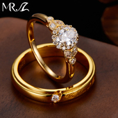 MR.Z伴你同行 925银电镀18K金50分培育钻石戒指结婚求婚情侣对戒