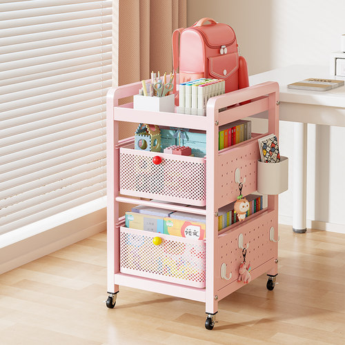 书包置物架可移动小推车书本收纳架家用办公室多层书桌学生滑轮柜