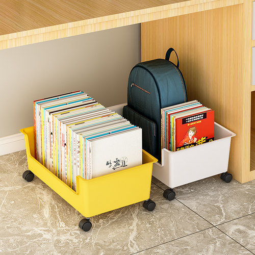 桌下书本置物架带滑轮书包收纳盒