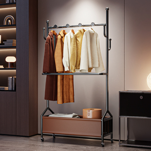 衣帽架落地卧室金属房间挂衣服架子家用衣架移动多功能晾晒衣服架
