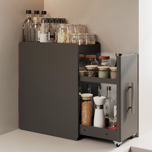新款厨房窄款调料架台面抽拉式多层防尘收纳油盐酱醋调味料置物架