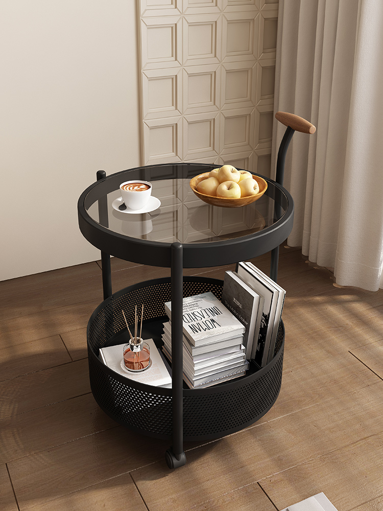 边几可移动茶几高级沙发边柜客厅中复古风小推车置物架带轮小桌子