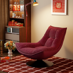 轻奢高定单人沙发椅可躺可睡阳台休闲转椅卧室懒人沙发真皮小沙发