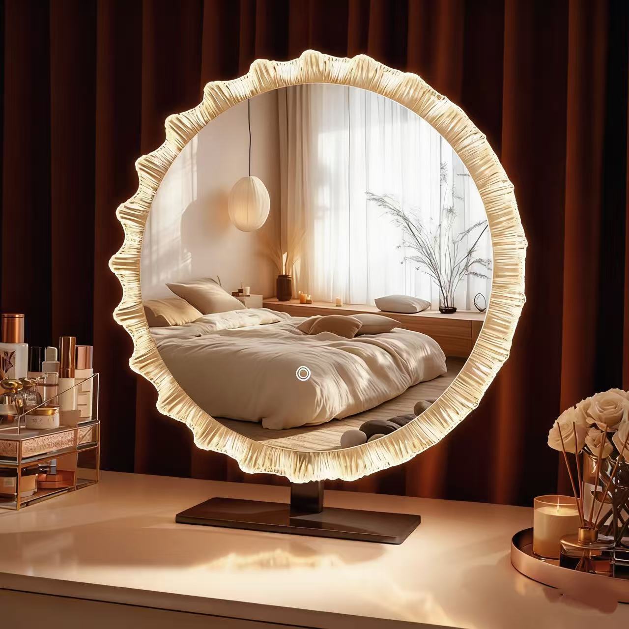 化妆镜轻奢法式带灯led可旋转