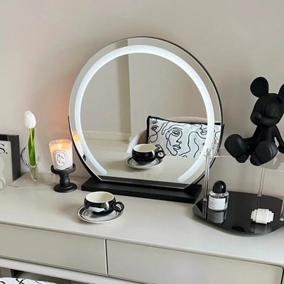 简约led化妆镜子带灯梳妆镜台式桌面高清智能家用主卧室网红大号