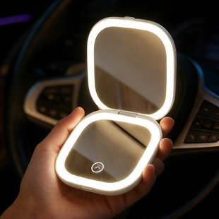 高级迷你led化妆镜带灯手持折叠小镜子放大女便携随身旅行补光镜