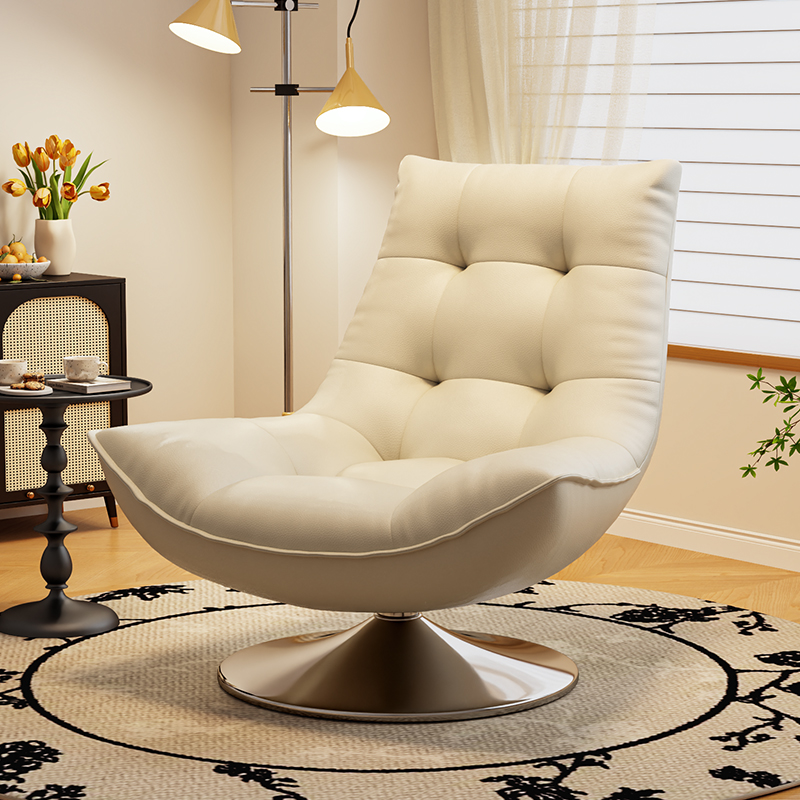 意式轻奢单人沙发椅设计师款真皮转椅休闲椅客厅可旋转阳台懒人椅
