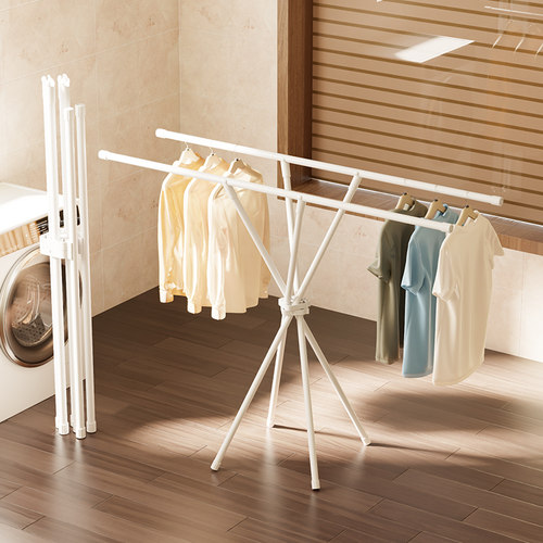 折叠晾衣架落地家用阳台晾衣杆小型免安装飘窗移动衣服架子简易