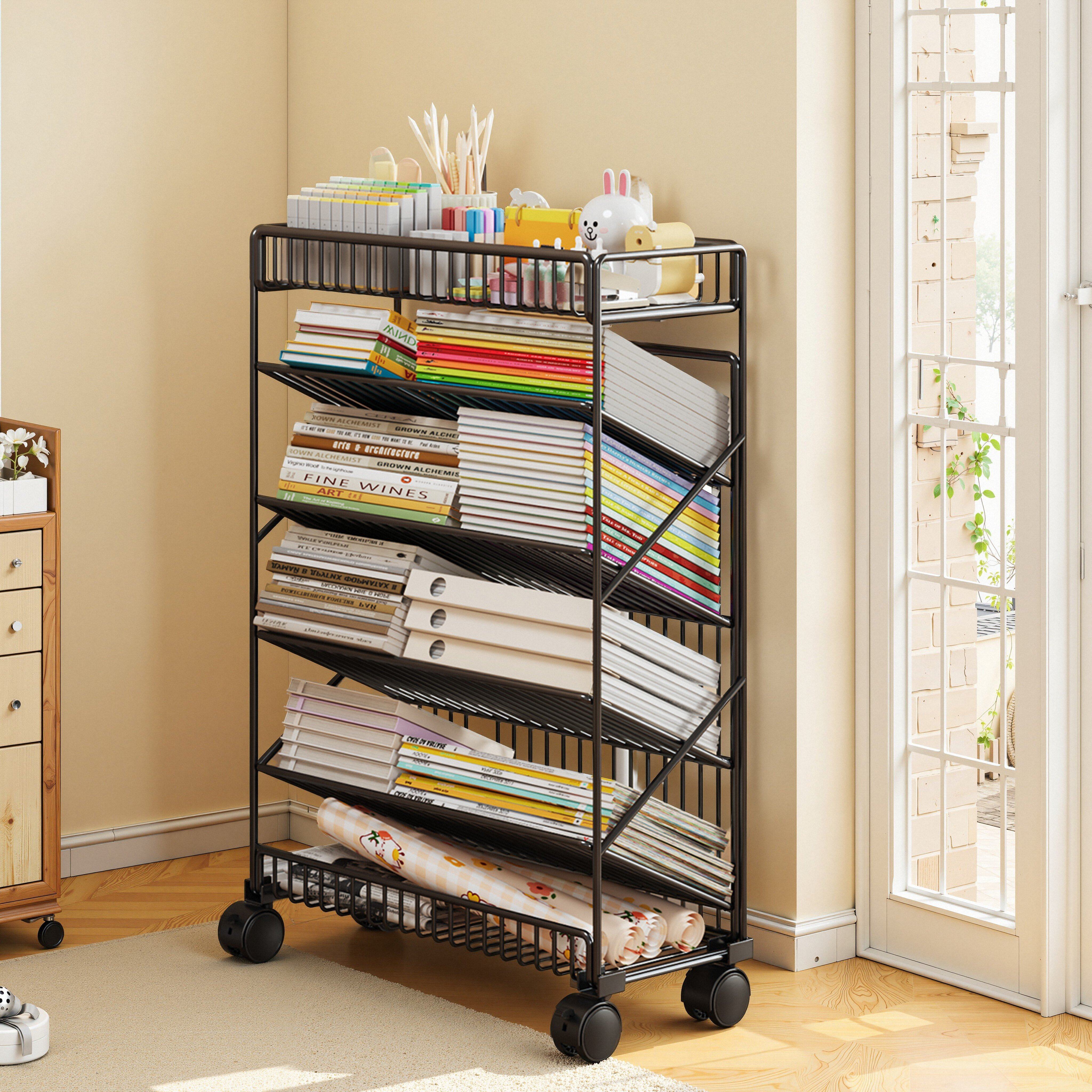 书架落地置物架桌边多层可移动书本收纳架子带轮小推车办公室书柜,收纳整理,整理架/置物架/收纳架,淘宝优惠券,粉丝福利购,淘宝优惠卷