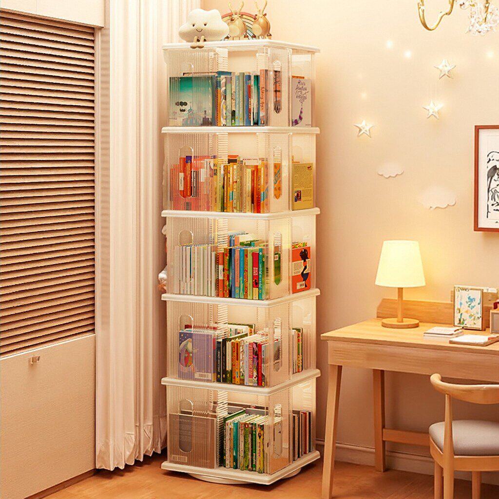 亚克力旋转书架360度客厅电视机旁置物架收纳可移动多层实木书柜