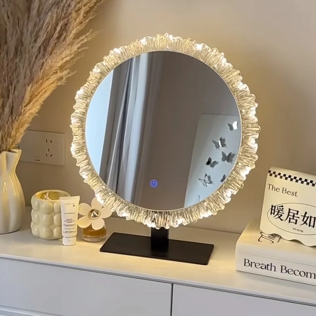 化妆镜轻奢法式带灯led可旋转