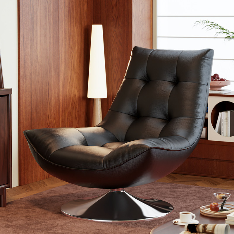 懒人沙发休闲转椅客厅轻奢真皮沙发椅单人可躺可睡蛋壳椅窝窝躺椅