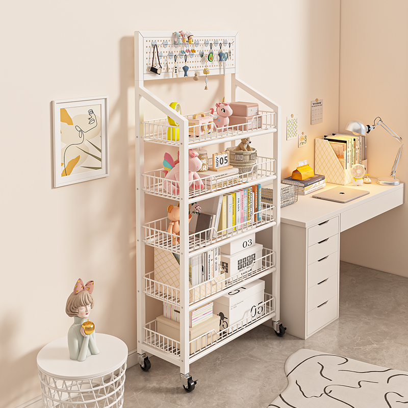 书架落地零食置物架家用客厅架子学生桌旁书本收纳架可移动洞洞板