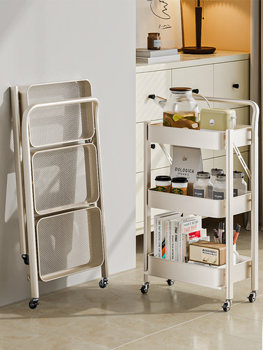 可折叠小推车零食多层置物架落地卧室书架家用厨房可移动收纳架子