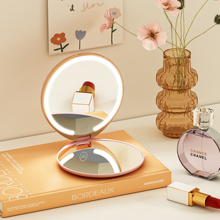 便携随身led化妆镜带灯放大折叠手持双面补光美妆小镜子小号女生