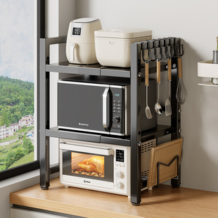 微波炉置物架厨房台面多功能架子家用烤箱双层伸缩分层碳钢收纳架