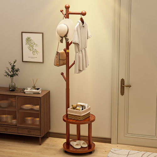 实木衣帽架多功能落地置物架
