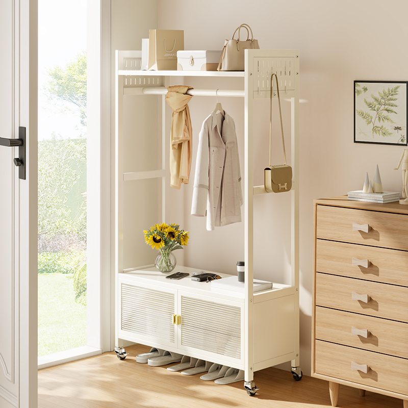 衣帽架落地卧室家用挂衣架简易室内衣服收纳架可移动挂衣杆置物架
